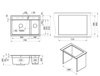 Мойка кухонная Granula Kitchen Space 7302, АЛЮМИНИУМ
